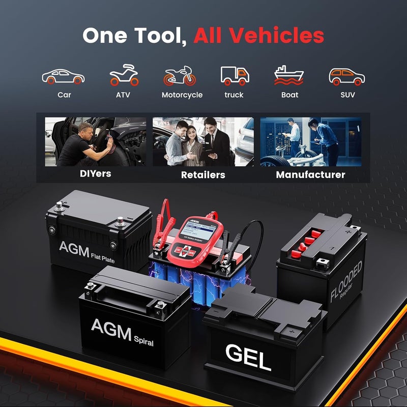 Ancel BST200 Car Battery Tester 12V Battery Load Tester, 100-1100 CCA Automotive Digital Analyzer Tool with Upgraded Reinforced Clamps for Car Truck SUV Motorcycle Boat Marine Vehicles - Image 3